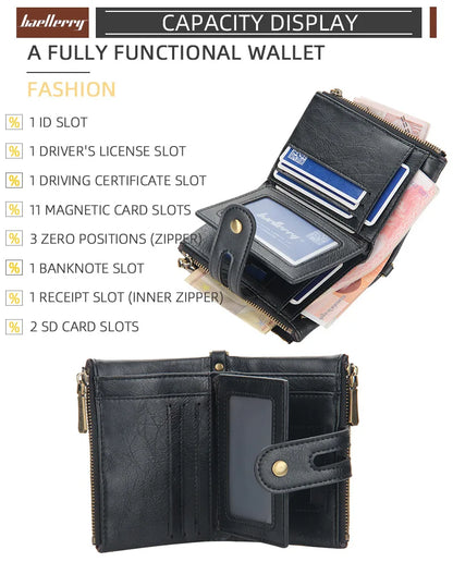 New Men Wallets Name Engraving 11 Card Holders Men Short Purse Double Zipper Coin Pocket High Quality Male Purse Cartera