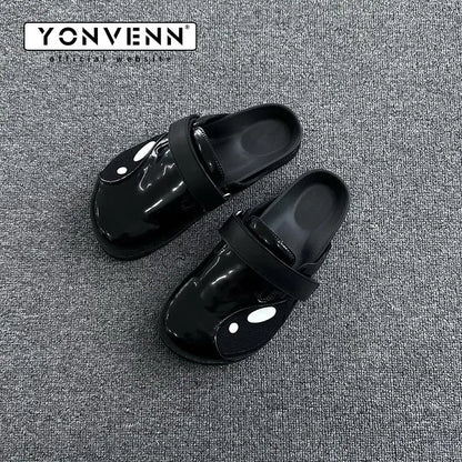 Genuine leather killer whale Boken slippers for men flat bottomed slip in outerwear Muller shoes for summer ventilationo