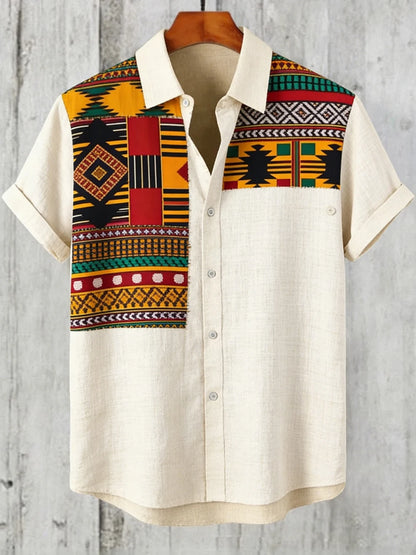 2026 Summer Men's Linen Short Sleeve Shirts Funny Animal Ethnic Patterns 3D Printed Shirts Casual Outdoor Designer Clothes Men
