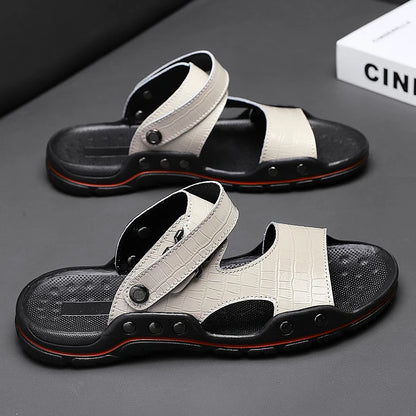 Simple Mens Sandals Casual Leather Solid Color Summer Outdoor Shoe Comfy Casual Open Toe Sandals Soft Beach Flat Designer Sandal