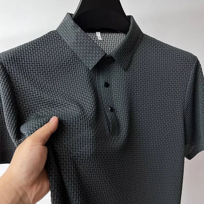 Men's Bone Flower Solid Color Polo Shirt Business Casual Short Sleeve Summer Breathable Versatile Top