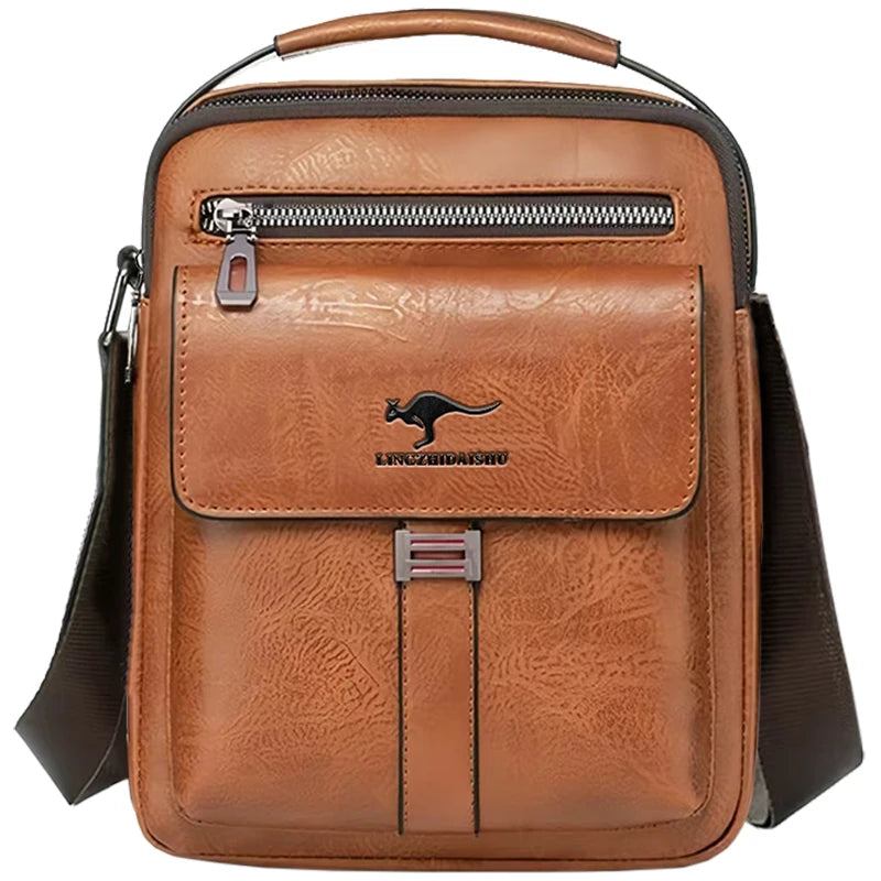 Compact Men's Leather Crossbody Bag, Lightweight Shoulder Bag with Multiple Pockets, Ideal for Travel and Commute Rugged Men's