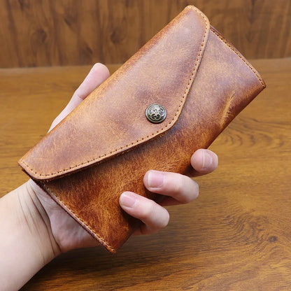Genuine Leather Retro Men Handmade Wallet Handbag High Quality Phone Pocket Simple Card Bag Big Capacity Male Purses