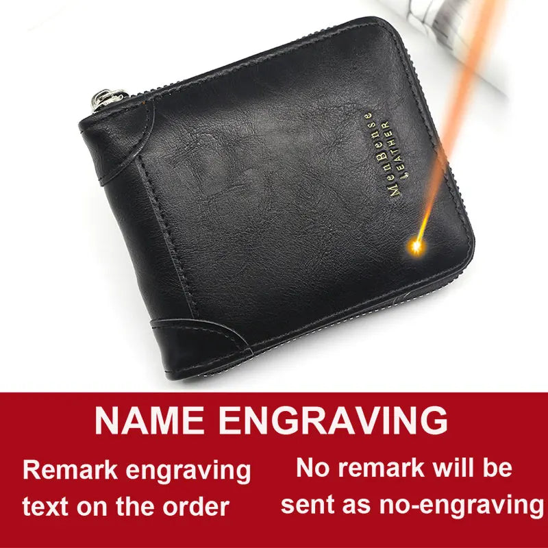 Big Capacity Men Short Wallets Name Engraving High Quality Card Holder Retro Male Coin Purse  Simple Zipper Men Money Clips