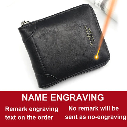 Big Capacity Men Short Wallets Name Engraving High Quality Card Holder Retro Male Coin Purse  Simple Zipper Men Money Clips