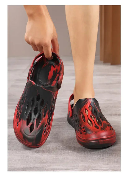 Outdoor Men's Summer Sandals Breathable EVA camouflage Slip-On Casual Shoes round Toe Flat Heel Color Block Pattern