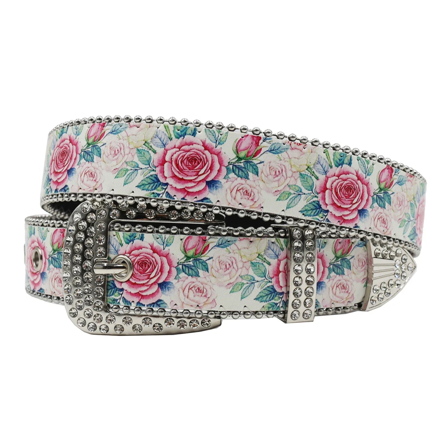 Rhinestone belt blue totem print New Women's Fashion Rhinestone Versatile Fashion PU Leather Belt Jeans Punk Rock Y2K Belt