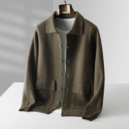 Autumn And Winter 100% Cashmere Cardigan Men's POLO Collar Coat Knitted Baseball Uniform Jacket Bottoming Wool Sweater