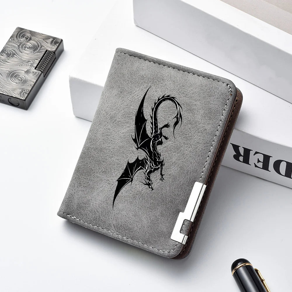 Men's Black Mini Wallet with Multiple Card Slots Dragon Pattern Simple Casual Design High-Quality Leather