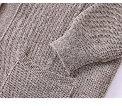 Autumn And Winter Pure Wool Cardigan Sweater Lapel Thick Knitted Coat Business Casual Coat
