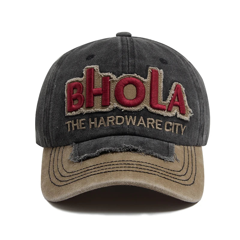 Men Women Baseball Caps BHOLA Fashion Letter Embroidery Hip Hop Cap Summer Washed Cotton Vintage Casual Sun Visor Hat Adjustable