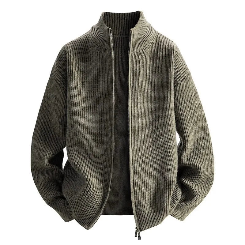Cardigan Sweater Men's Knitted Sweater Spring and Autumn Fleece Thickened Outer Wear Loose  New Coat