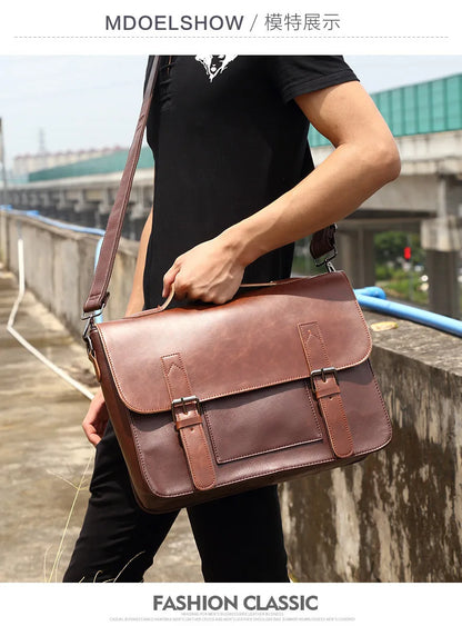 Retro Fashion Messenger Bag Men Luxury PU Leather Crossbody Bags Men Handbag Briefcases Laptop Bag Men Shoulder Messenger Bags