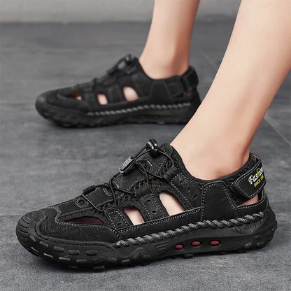 Anti-collision Toe Mens Soft Sole Summer Flats Sandals New Slippers Breathable Beach Shoes Outdoor Casual Shoe Large Size 38-48