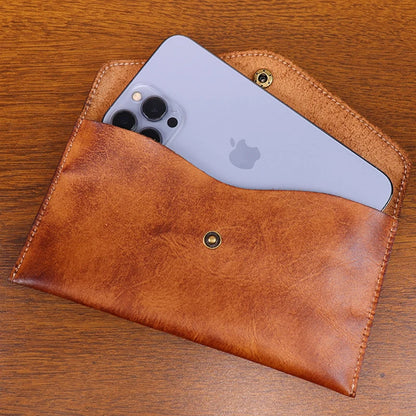 Genuine Leather Men Handmade Wallet High Quality Retro Handbag Simple Phone Pocket Card Bag Big Capacity Male Purses