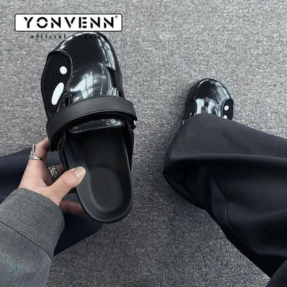 Genuine leather killer whale Boken slippers for men flat bottomed slip in outerwear Muller shoes for summer ventilationo