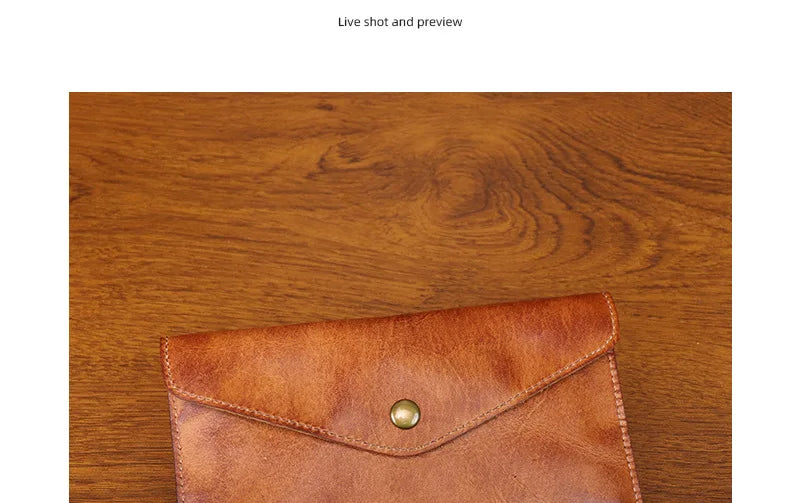 Genuine Leather Men Handmade Wallet High Quality Retro Handbag Simple Phone Pocket Card Bag Big Capacity Male Purses