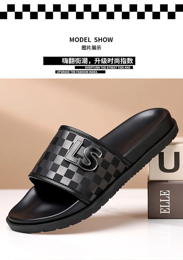 Summer Fashion Casual Flip Flops for Men New Designer Black Cow Leather Slippers Male High Quality Korean Outwear Slides Men