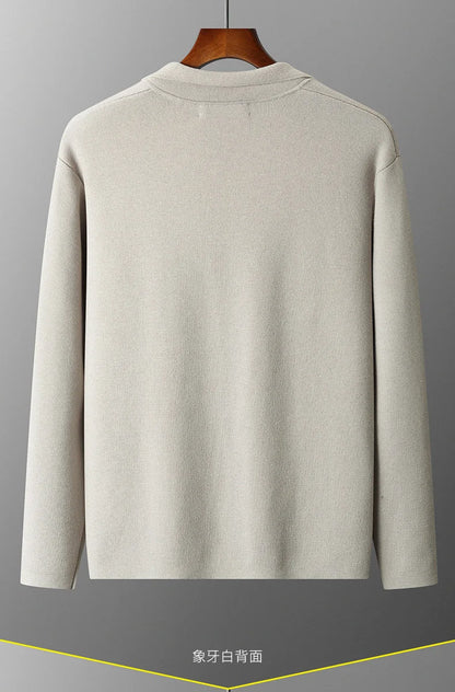 100% Pure Wool Cardigan Men's Spring And Autumn High-End Outerwear Sweater Casual Small Suit Jacket Olive Collar Sweater
