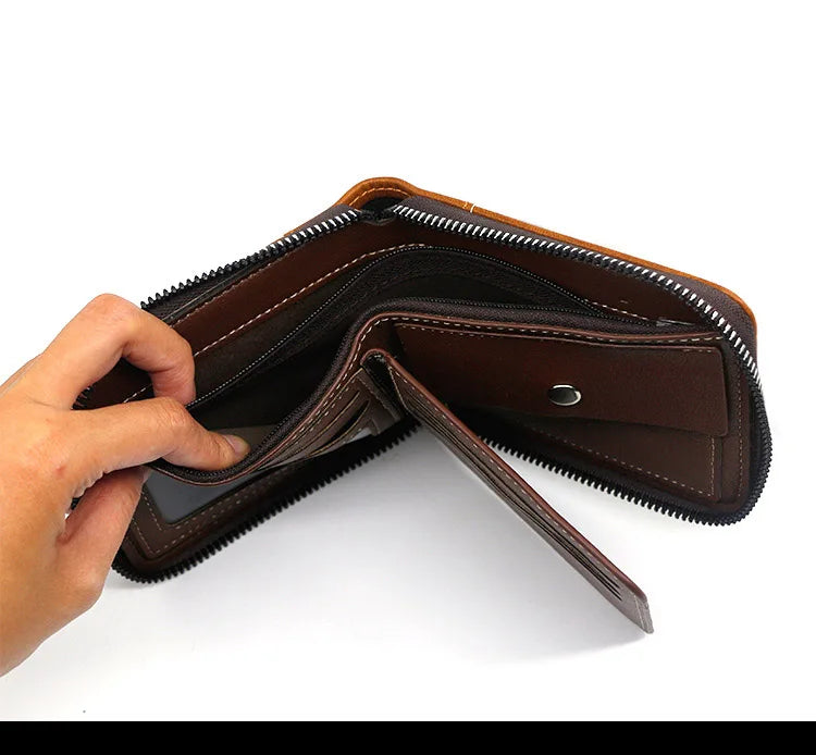Big Capacity Men Short Wallets Name Engraving High Quality Card Holder Retro Male Coin Purse  Simple Zipper Men Money Clips