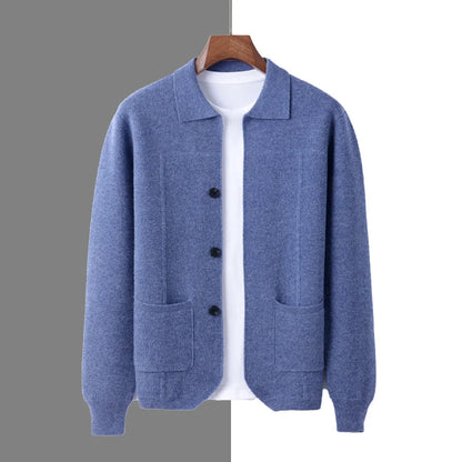 Autumn And Winter Pure Wool Cardigan Sweater Lapel Thick Knitted Coat Business Casual Coat