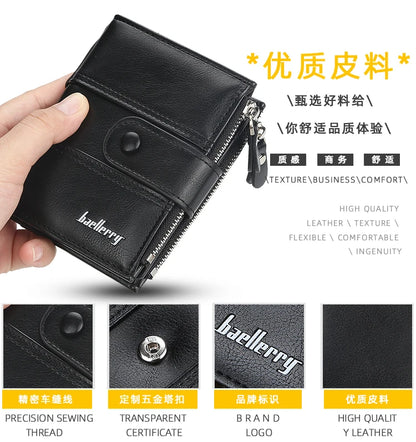 New  Men Wallets Fashion Short Desigh Zipper Card Holder Men Leather Purse Solid Coin Pocket High Quality Male Purse