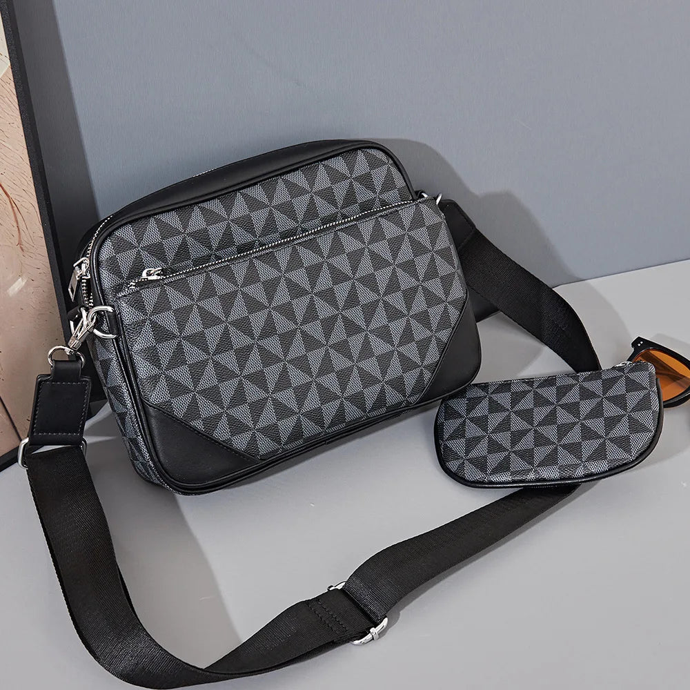 Fashion Crossbody Bag Men Three in One Design Men's Crossbody Bags Diamond Lattice Print Shoulder Messenger Bag Male Hanabag