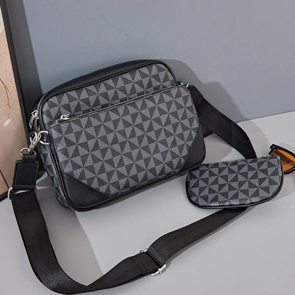 Fashion Crossbody Bag Men Three in One Design Men's Crossbody Bags Diamond Lattice Print Shoulder Messenger Bag Male Hanabag