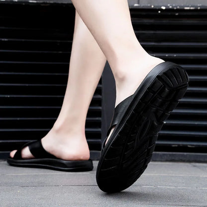 New Arrivals Italian Leather Slippers for Men Summer Hotel Beach High Quality Slip on Light Flats Male Flip Flops Big Size 38-47