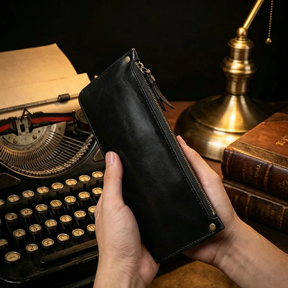 High Quality Genuine Leather Retro Men Wallet Handmade Handbag Phone Pocket Simple Card Bag Big Capacity Soft Male Purses