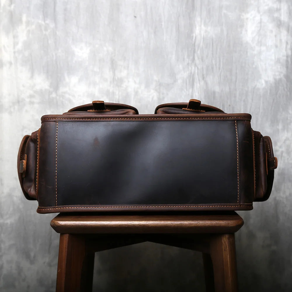 Crazy Horse Leather Retro Men's Horizontal Handbag Genuine Leather Niche Single Shoulder Cross Shoulder Large Capacity Briefcase
