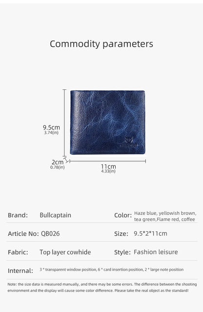 BULLCAPTAIN New Men's Leather Wallet RFID Function Fashion Business Multi-Card Men's Wallet Clip QB026