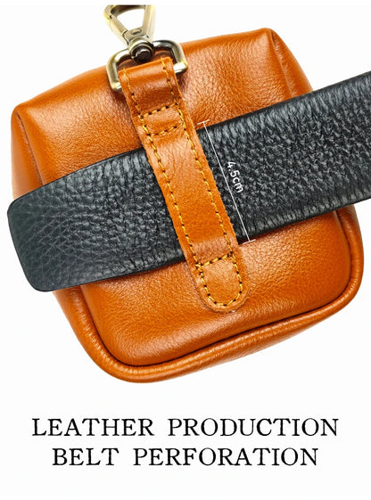 Men's Coin Purse, Genuine Leather Mini Coin Wallet Zipper Pocket with Back Belt Loop Lanyard, Lightweight Keychain Pouch for Men