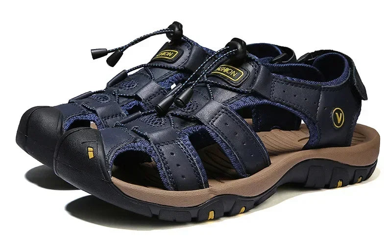 2026 New Men's Sandals Handmade Thick Bottom Rubber Breathable Casual Slip-On Beach Shoes Leather Upgraded Version