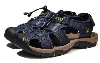 2026 New Men's Sandals Handmade Thick Bottom Rubber Breathable Casual Slip-On Beach Shoes Leather Upgraded Version