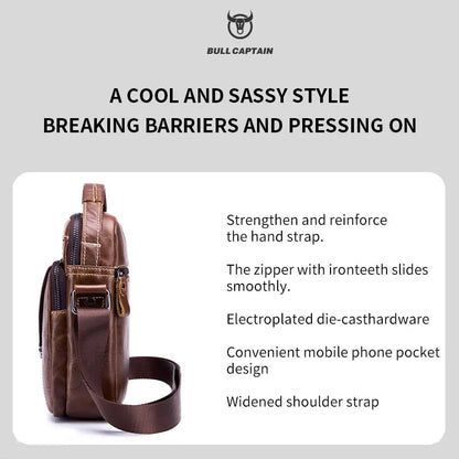 BULLCAPTAIN  Genuine Leather Men's Bag Single Crossbody Bag Shoulder Bag Men's Messenger Bag