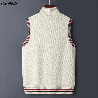 Cardigan Knitted Vest jacket Sweater Men Korea Clothing Casual Sleeveless Jackets Male Pullover Kint Wear Outwear Autumn