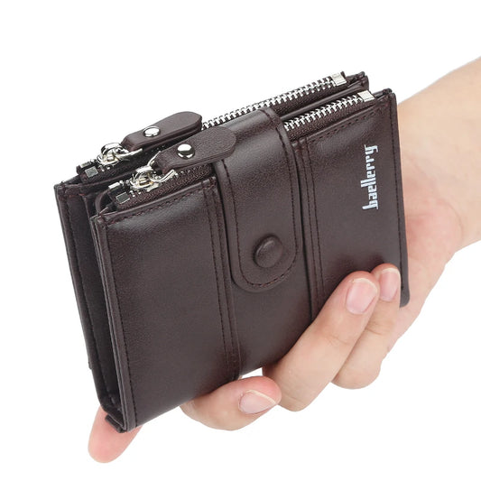 New  Men Wallets Fashion Short Desigh Zipper Card Holder Men Leather Purse Solid Coin Pocket High Quality Male Purse