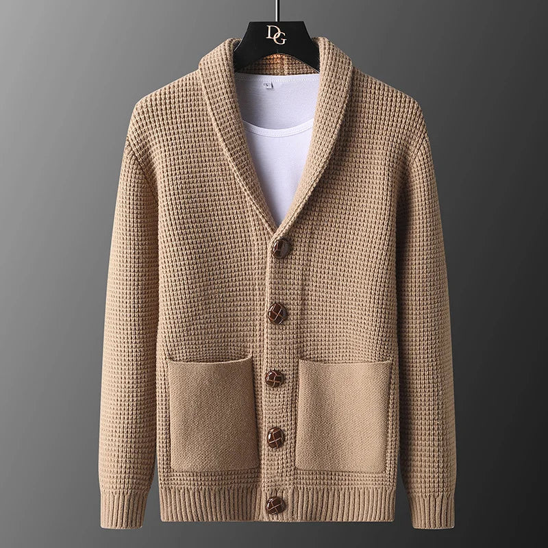 Men's Casual Knitted Open Cardigan Pockets Sweater Loose Korean Style V-Neck Autumn Fashion Light Maturity Spring Fall Outerwear