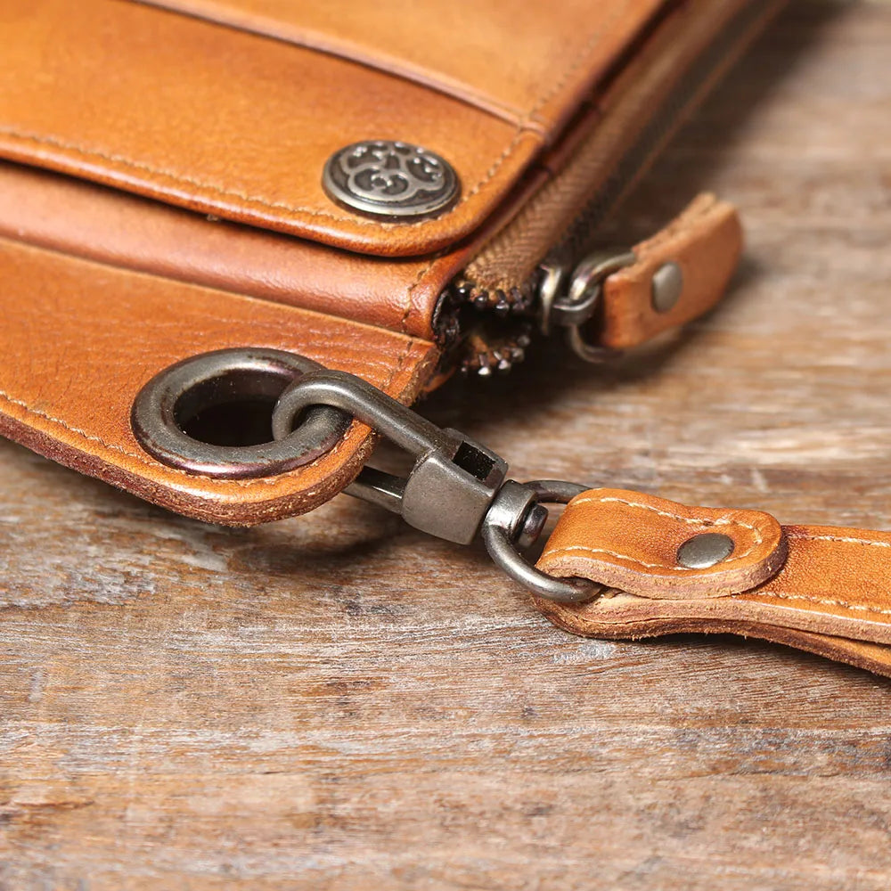 S.WORKER Full Grain Leather Long Wallet Men's Clutch Bag Genuine Leather Classic Purse Card Holder For Men