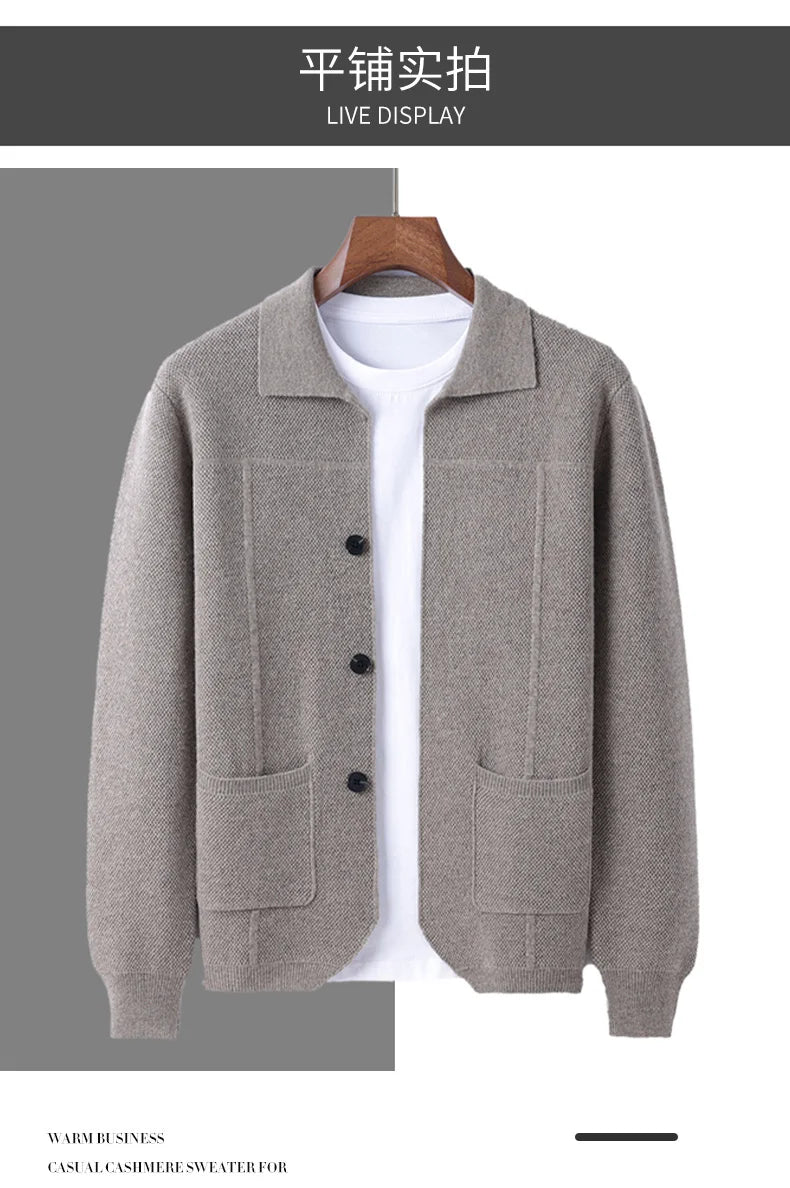 Autumn And Winter Pure Wool Cardigan Sweater Lapel Thick Knitted Coat Business Casual Coat