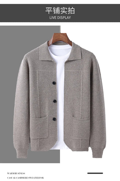 Autumn And Winter Pure Wool Cardigan Sweater Lapel Thick Knitted Coat Business Casual Coat