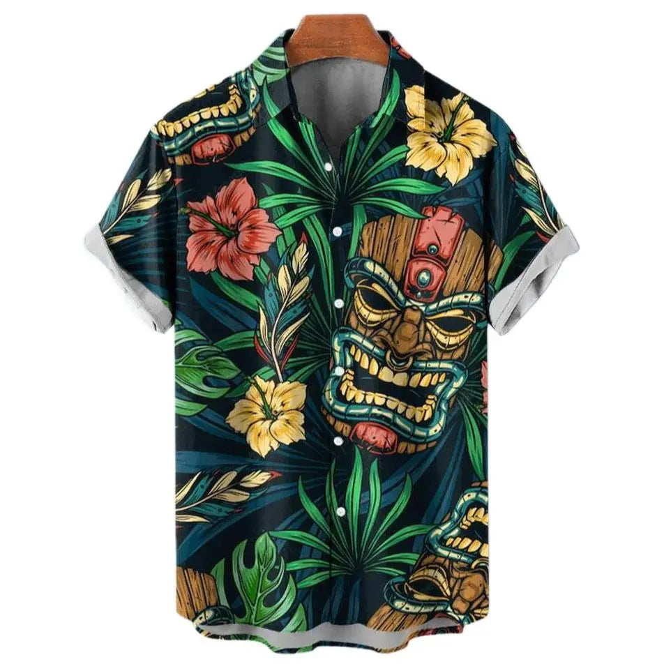 Men's Shirt Sailing Skull Print Shirts Hawaiian Fashion Casual Rock Print Plus Size Tops 2023 New Beach Men's Clothing Shirt