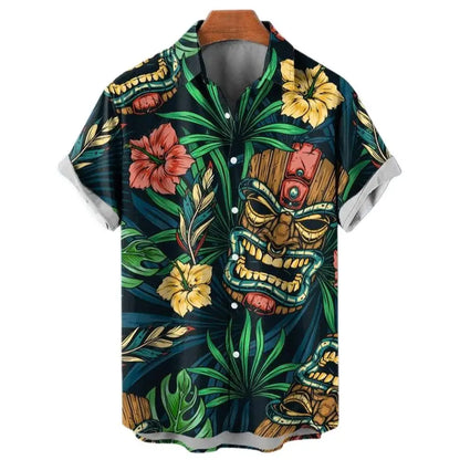 Men's Shirt Sailing Skull Print Shirts Hawaiian Fashion Casual Rock Print Plus Size Tops 2023 New Beach Men's Clothing Shirt