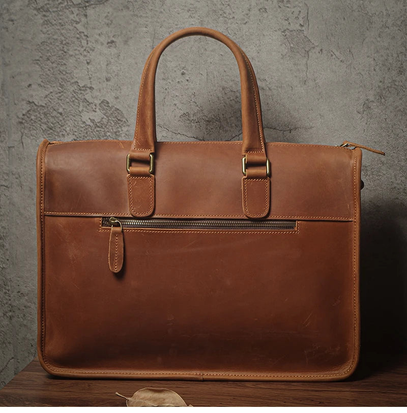 NUKA Men's Executive Briefcase High Quality Real Leather Business Handbag Retro Original Cowhide Shoulder Bag For 15 Inch Laptop