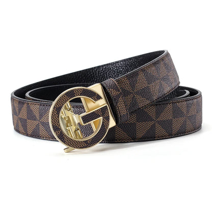 Men's Luxury Automatic Buckle Belt Classic Triangle Pattern PU Leather Business Casual Waistband for Jeans