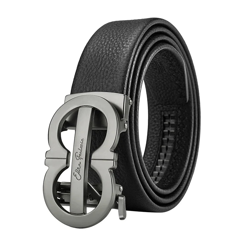 OYIFAN Automatic Ratchet Belt for Men - Genuine Leather Strap with Alloy Buckle, Durable for Daily Wear