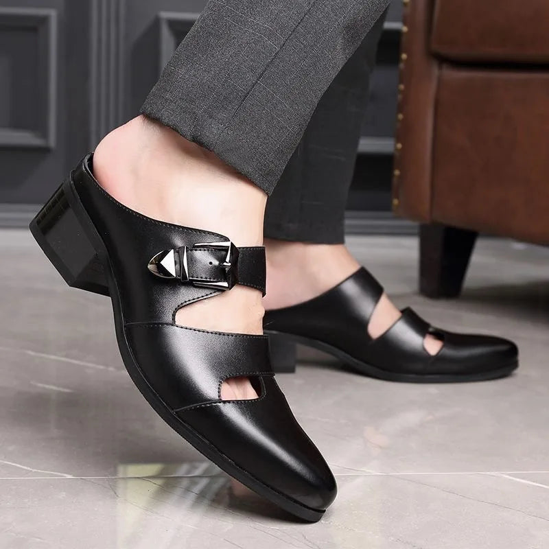 Men Half Slipper Shoes 5CM High Heels Slides Luxury Loafers Fashion Zapatillas Hombre Casual Shoes Sapato Social Masculino Mules