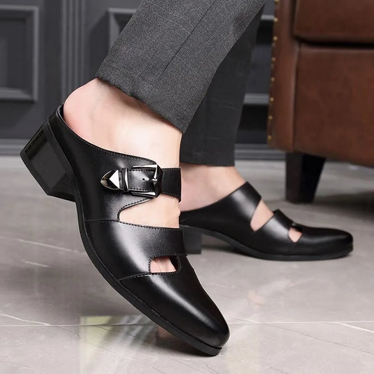 Men Half Slipper Shoes 5CM High Heels Slides Luxury Loafers Fashion Zapatillas Hombre Casual Shoes Sapato Social Masculino Mules