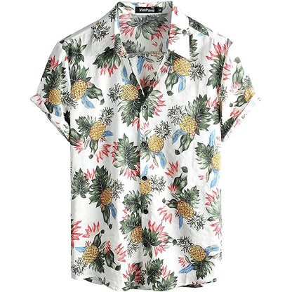 Summer Men's Casual Hawaiian Floral 3D Full-Print Button Shirt Short Sleeve - Tropical Beach Men's Quick-Drying Breathable Top